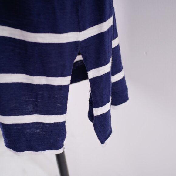 Chicos XL Top Size 3 Blue White Button Front Striped Rolled Tab Collared Long Sl - Picture 5 of 10